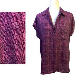 Anthropologie Pleione Purple Knitted Print V Neck Popover Blouse Size Large